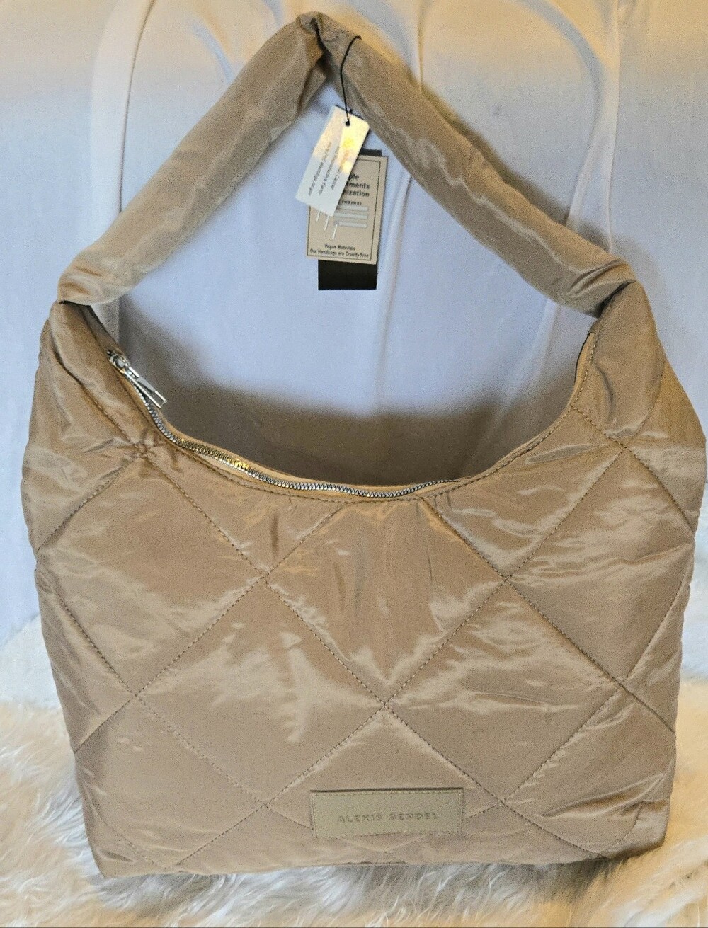 Alexis Bendel Trendy  Quilted Hobo Shoulder Bag in Beige Large Puffer